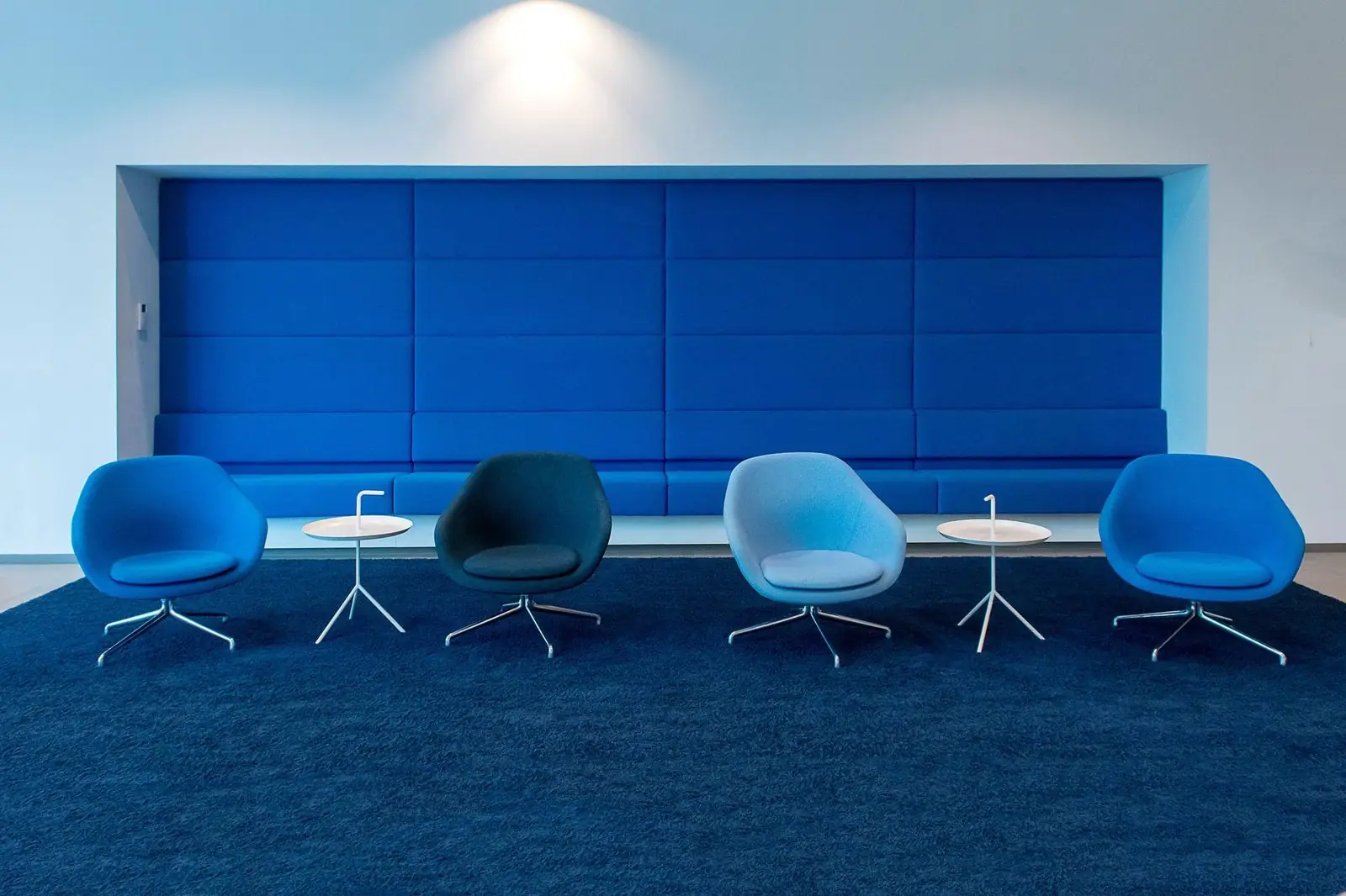 Blue chairs in a quiet waiting area