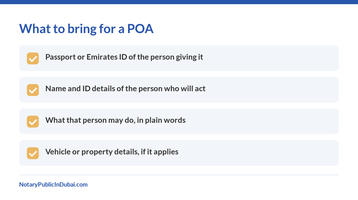 Checklist of what to bring for a power of attorney Dubai Wafi Mall searchers need